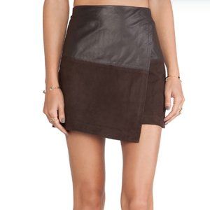 Alice + Olivia Brown Asymmetrical Lamb Leather Suede Mini Skirt | Size 4
